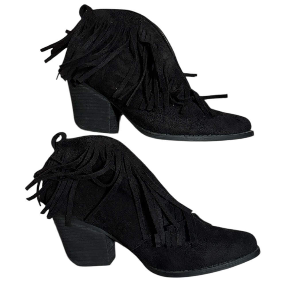 CATO fringe black suede booties size 9W